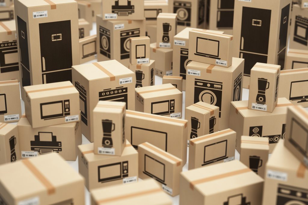 E-commerce, internet online shopping and delivery concept. House, Ecommerce and Online Store Development